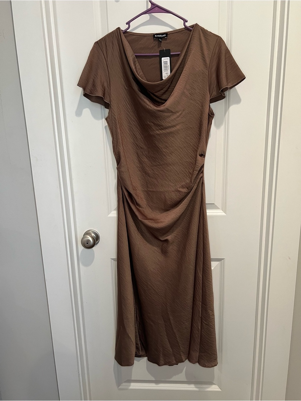 Bebe Draped Short-Sleeve Midi Dress